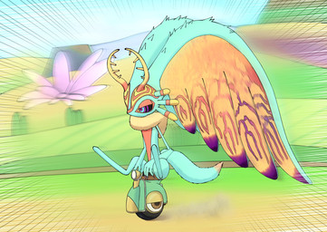 ambiguous_gender anthro antlers biped black_sclera bored chest_tuft colored_nails countershade_torso countershading day detailed_background digitigrade dipstick_tail driving fingernails fluffy fluffy_tail fur head_wings horn huge_wings markings motion_lines mouthless multicolored_body multicolored_eyes multicolored_fur nails neck_tuft orange_body orange_fur outside pink_eyes pupils purple_fingernails purple_nails race sitting solo tail tail_markings tan_body tan_fur teal_body teal_eyes teal_fur text three-quarter_view tuft unusual_wing_placement wings ahab_null kirby_(series) kirby_air_riders kirby_and_the_forgotten_land nintendo fecto_elfilis alien chinchilla chinchillid mammal rodent starling_(kirby) wheelie_scooter_(kirby) 2025 absurd_res digital_drawing_(artwork) digital_media_(artwork) hi_res japanese_text