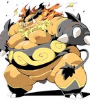 anthro balls belly big_belly biped genitals kemono male moobs nipples obese obese_male orange_body overweight overweight_male simple_background solo white_background sigenoya takotyutyu nintendo pokemon emboar generation_5_pokemon pokemon_(species) 2022 absurd_res censored hi_res