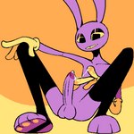 3_toes balls bodily_fluids clothing cum darkened_genitalia darkened_glans erection feet femboy genital_fluids genitals glans glistening_eyelids gloves handwear leaking_cum legwear lidded_eyes male narrowed_eyes paws penis purple_balls purple_body purple_ears purple_glans purple_penis solo stockings toes yellow_eyes yellow_sclera uglycoal glitch_productions the_amazing_digital_circus jax_(tadc) lagomorph leporid mammal rabbit 1:1 2023 aliasing binary_drawing digital_drawing_(artwork) digital_media_(artwork)