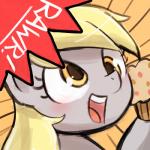 1:1 derpy_hooves_(mlp) digital_media_(artwork) equid equine female feral food friendship_is_magic hasbro horse lumineko mammal muffin my_little_pony pony rawr solo