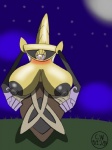 2014 aegislash animate_inanimate big_breasts big_nipples blush breasts clothed clothing cloud crockwad eyelashes female flashing generation_6_pokemon grass huge_breasts huge_nipples light living_melee_weapon living_sword living_weapon melee_weapon moonlight night nintendo nipples not_furry outside partially_clothed plant pokemon pokemon_(species) sky solo star starry_sky sword tight_clothing undressing weapon