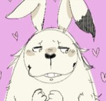 blush ears_down heart_symbol hearts_around_head looking_back male pivoted_ears round_body simple_background simple_coloring smile solo iw2kmsrn usavich kedamsky humanoid lagomorph leporid mammal rabbit sketch