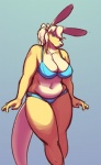 anthro belly big_breasts biped blue_eyes bra breasts cleavage clothed clothing collarbone female navel overweight overweight_anthro overweight_female panties pose solo standing tail thick_tail underwear ritts frank_westerveldt kangaroo macropod mammal marsupial