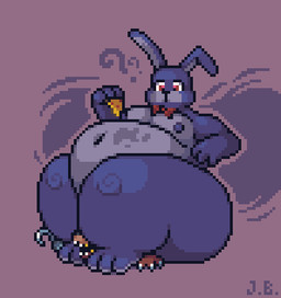 anthro belly big_belly blue_body bottom_heavy bow_tie bow_tie_only butt butt_crush butt_smother confusion countershade_torso countershading deep_navel duo fangs food holding_food holding_object holding_pizza hook hook_hand huge_hips huge_thighs larger_male larger_on_top male male/male moobs mostly_nude navel nipples nude obese obese_anthro obese_male oblivious on_top open_mouth overweight overweight_anthro overweight_male pizza question_mark red_eyes simple_background sitting sitting_on_another size_difference smaller_male smaller_on_bottom smothering teeth thick_thighs weight_difference wide_hips jellybru five_nights_at_freddy's scottgames bonnie_(fnaf) foxy_(fnaf) canid canine fox lagomorph leporid mammal rabbit 2024 digital_media_(artwork) low_res pixel_(artwork) signature