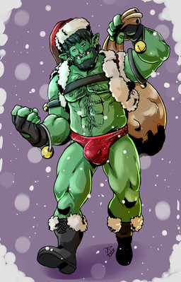 beard bell boots bracelet bulge christmas_clothing christmas_headwear clothing detailed_bulge facial_hair fingerless_gloves flaccid footwear front_view genital_outline genitals glitter gloves hairy handwear harness hat headgear headwear holidays humanoid_pointy_ears jewelry male manly muscular muscular_humanoid muscular_male not_furry penis penis_outline pointy_ears santa_hat shoes solo thong topwear tusks underwear vest walking delicatessen christmas humanoid orc hi_res