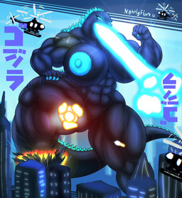 abs aircraft anthro areola atomic_breath big_breasts biped blue_areola blue_nipples blue_tongue breasts clitoris explosion female female_anthro genitals helicopter huge_breasts macro macro_anthro macro_female muscular muscular_anthro muscular_female muscular_thighs nipples non-mammal_breasts non-mammal_nipples nude solo tail text thick_thighs tongue vehicle vulva nightlyflare godzilla_(series) toho godzilla kaiju monster reptile scalie 2025 artist_name colored dated hi_res