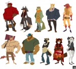 anthro barefoot cigarette clothing feet female group hat headgear headwear large_group male smoking hodori ailurid bear bovid canid canine canis caprine domestic_dog felid human lion mammal pantherine red_panda tiger wolf