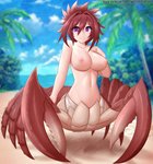 2021 areola arthropod arthropod_taur blurred_background breasts crab crab_taur crustacean crustacean_taur decapoda digital_media_(artwork) eyebrows eyelashes female fingers genitals hi_res humanoid humanoid_genitalia humanoid_pussy humanoid_taur looking_at_viewer malacostracan marine marine_taur monster_girl_(genre) monster_girl_1000 navel nipples nude outside polishes-many-spears_(monster_girl_1000) purple_eyes pussy smile solo taur text twistedscarlett60 url