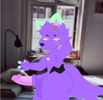 anthro antlers balls bed bedroom big_penis detailed_background erection eyebrows fluffy fluffy_tail freckles fur furniture genitals hand_behind_head hand_out horn huge_penis hyper hyper_genitalia hyper_penis looking_away male nipples pawpads penis photo_background pink_penis purple_body purple_fur scratching_head slime solo tail thick_thighs miri-1017 goopy_(character) canid canine canis mammal wolf photography_(artwork)