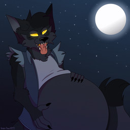 5_fingers anthro anthro_pred belly belly_rub big_belly black_claws black_hair black_nose claws clothed clothing dipstick_tail eyebrows fingers fur glowing glowing_eyes grey_body grey_fur hair hand_on_belly hand_on_own_belly huge_belly male markings moon multicolored_body multicolored_fur night open_mouth outside pink_tongue shirt solo star tail tail_markings teeth tongue tongue_out topwear unseen_prey vest vore yellow_eyes vlada_dusk mythology canid canine canis mammal mythological_canine mythological_creature werecanid werecanine werecreature werewolf wolf 1:1 animated animated_gif hi_res short_playtime
