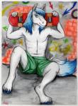 4_fingers anthro athletic athletic_anthro athletic_male biped blue_eyes blue_hair blue_hooves blue_tail border bottomwear clothed clothing directional_arrow feathering fingers front_view fur graffiti green_bottomwear green_clothing hair hands_behind_head holding_object hooves looking_at_viewer male multicolored_hair navel outline outside pecs raised_arm raised_leg shadow shorts sitting skateboard smile snout solo star tail text topless two_tone_hair two_tone_tail vehicle white_body white_border white_fur white_hair white_outline white_tail q-nik copper_soul-fate draft_horse equid equine friesian horse mammal 2017 crayon_(artwork) english_text full-length_portrait mixed_media painting_(artwork) portrait traditional_media_(artwork) watercolor_(artwork)