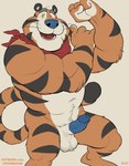 absurd_res animal_genitalia anthro ball_tuft balls bandanna bandanna_only biceps big_biceps big_muscles big_penis biped black_body black_fur black_stripes blue_penis body_hair countershading dudebulge erection eyebrows felid flexing flexing_bicep frosted_flakes fur genitals glans grey_eyebrows happy_trail hi_res humanoid_genitalia humanoid_penis hybrid_genitalia hybrid_penis kellogg's kerchief kerchief_only male mammal mascot mature_anthro mature_male mostly_nude muscular muscular_anthro muscular_male navel open_mouth open_smile orange_body orange_fur pantherine penis sheath sheathed_humanoid_penis smile solo striped_body striped_fur stripes teeth text tiger tongue tony_the_tiger tuft url vein veiny_penis whiskers white_body white_fur