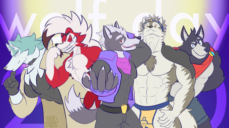 abs anthro black_body blue_eyes clothing collar countershading facial_piercing gloves grey_body group handwear kerchief labret_piercing lip_piercing male muscular muscular_male pecs piercing red_body red_eyes text white_body thebarabandit adastra adastra_(series) brand_new_animal echo_project lifewonders nintendo pokemon star_fox studio_trigger tokyo_afterschool_summoners amicus_(adastra) horkeu_kamui_(tas) shirou_ogami wolf_o'donnell canid canine canis generation_7_pokemon lycanroc mammal midnight_lycanroc pokemon_(species) wolf 16:9 absurd_res digital_media_(artwork) english_text hi_res widescreen
