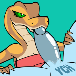 anthro big_penis bodily_fluids brown_body brown_scales clothing countershade_hands countershade_neck countershade_torso countershading deep_throat duo fellatio female genitals green_background green_eyes hands_on_legs hands_on_thighs long_neck male male/female markings oral oral_penetration penetration penile penis pink_clothing pupils saliva saliva_on_penis scales scrunched_nose sex simple_background slit_pupils tan_body tan_scales yellow_markings penny_prickles elsie_adler ych_(character) ball_python python reptile scalie snake animated loop short_playtime