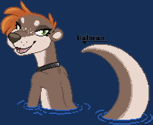 anthro biped brown_body brown_fur choker eyelashes female fur green_eyes hair jewelry looking_at_viewer necklace orange_hair smile smiling_at_viewer solo white_body white_fur halbean aubrey_(halbean) mammal mustelid otter 2025 alpha_channel digital_media_(artwork) dithering wplace_(artwork)