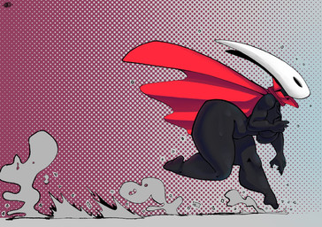 4_fingers anthro big_breasts big_butt breasts butt cape claws clothing female finger_claws fingers huge_butt running simple_background solo north_star_500 hollow_knight_(franchise) team_cherry hornet_(hollow_knight) arachnid arthropod spider hi_res