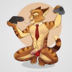 3_toes 4_fingers abs anthro balls balls_outline bodily_fluids bulge circle_background clothed clothed_anthro clothed_male clothing crouching detailed_bulge disembodied_penis eyebrows feet fellatio fingers fur genital_outline genitals group half-erect handjob holding_balls holding_penis humanoid_genitalia humanoid_penis male male/male male_anthro markings multicolored_body multicolored_fur necktie nipples open_mouth oral orange_body orange_fur penile penis penis_poking_out penis_through_underwear pink_nose pubes red_clothing red_necktie red_thong red_underwear saliva saliva_on_penis saliva_string sex shirt_collar simple_background skimpy solo_focus striped_arms striped_body striped_fur striped_legs striped_markings striped_tail stripes tail tail_markings tan_body tan_fur teeth thong toes tongue tongue_out trio two_tone_body two_tone_fur underwear yellow_eyes darkcatto lackadaisy dorian_zibowski domestic_cat felid feline felis mammal 1:1 2024 colored digital_drawing_(artwork) digital_media_(artwork) hi_res
