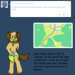 anthro blue_background bodily_fluids brown_body brown_fur clothed clothing collar diaper fur genital_fluids green_eyes male map simple_background solo unclean_diaper urine used_diaper watersports wearing_diaper wet wet_diaper wetting white_diaper yourfur housepets! tumblr bino_(housepets!) canid canine mammal 1:1 2013