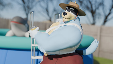 alcohol anthro beverage beverage_can big_butt blue_body blue_fur bottomwear bulge butt clothed clothed_anthro clothed_male clothing fully_clothed fur hat headgear headwear looking_at_viewer male multicolored_body multicolored_fur shirt shorts slightly_chubby solo tank_top topwear codans bluey_(series) bandit_heeler australian_cattle_dog canid canine canis cattledog domestic_dog herding_dog mammal pastoral_dog 16:9 3d_(artwork) digital_media_(artwork) hi_res widescreen