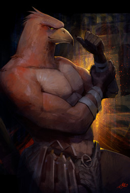 abs anthro beak biceps biped bottomwear brown_body clothed clothing feathers loincloth looking_at_viewer male male_anthro muscular muscular_anthro muscular_male navel partially_clothed pecs solo triceps wings yellow_eyes ellixonn elden_ring elden_ring_nightreign fromsoftware guardian_(nightreign) accipitrid accipitriform avian bird 2025 absurd_res hi_res