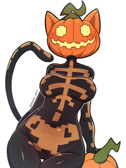 anthro bodysuit breasts clothing female food for_a_head fruit leg_grab plant pumpkin pumpkin_head skinsuit smile solo thigh_grab tight_clothing wide_hips bushii epic_games fortnite spice_(fortnite) domestic_cat felid feline felis mammal object_head 2025 3:4 hi_res