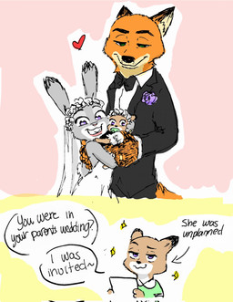 anthro clothing digit_ring dress female fur green_eyes grey_body grey_fur group husband_and_wife jewelry male male/female married_couple orange_body orange_fur purple_eyes ring smug_face suit trio wedding_dress wedding_ring sunnypompom06 disney zootopia judy_hopps nick_wilde canid canine fox hybrid lagomorph leporid mammal rabbit red_fox true_fox hi_res daughter_(lore) father_(lore) father_and_child_(lore) father_and_daughter_(lore) mother_(lore) mother_and_child_(lore) mother_and_daughter_(lore) parent_(lore) parent_and_child_(lore) parent_and_daughter_(lore)