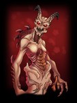 anthro bald breasts female horn nipples red_background red_eyes sagging_breasts sharp_teeth simple_background small_breasts solo teeth umbra_keeper doom_(series) doom_eternal id_software microsoft demon whiplash_(doom) 3:4 hi_res