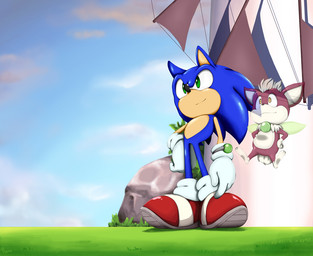 anthro blue_body blue_spines clothing duo ending footwear gloves handwear male red_clothing red_footwear red_shoes rings_on_arms shoes socks translucent windmill_isle shoppaaaa sega sonic_the_hedgehog_(series) sonic_unleashed chip_(sonic) sonic_the_hedgehog canid canine canis chihuahua domestic_dog eulipotyphlan gaia hedgehog mammal toy_dog
