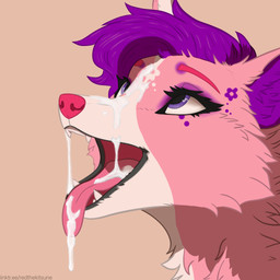 ambiguous_gender anthro bodily_fluids cum cum_in_mouth cum_inside cum_on_face cum_on_snout cum_on_tongue eyelashes genital_fluids hair inner_ear_fluff looking_up markings open_mouth pink_head pink_tongue purple_eyes purple_hair purple_inner_ear_fluff purple_markings side_view simple_background solo teeth tongue tongue_out tuft white_snout red_the_kitsune sophie_(why_n0t) canid canine fox mammal 1:1 2025 digital_media_(artwork) headshot_portrait icon line_art portrait shaded watermark