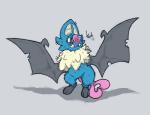 2018 ambiguous_gender bat big_ears black_wings colored digital_media_(artwork) fangs generation_5_pokemon gesture happy heart_nose heart_symbol hi_res mammal neck_tuft nintendo pinup pokemon pokemon_(species) pose shaded simple_background sketch solo standing swoobat tad tail tail_gesture tail_heart teeth tuft wings