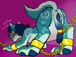 all_fours ankle_chain anthro anus ass_up bdsm begging_for_sex blue_body blue_fur blue_hair blush bodily_fluids bondage bound chain chain_leash chained claws clitoris countershading cuff_(restraint) fur fur_markings genital_bondage genital_fluids genitals green_eyes green_mouth hair herm intersex leash looking_at_viewer markings open_mouth pawpads penile_spines penis penis_bondage presenting pussy raised_tail restraints solo sweat swirl_pattern tail teeth tongue tongue_out vaginal_fluids sandentwins canid canine mammal 4:3 hi_res