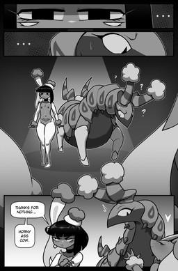 anthro armwear black_eyes black_hair bodily_fluids clothed clothed_humanoid clothed_male clothing dialogue ellipsis fake_ears fake_rabbit_ears femboy feral group hair heart_symbol legwear male male_feral male_humanoid question_mark speech_bubble sweat sweatdrop text cuchuflin nintendo pokemon andre_(cuchuflin) animal_humanoid arachnid arachnid_humanoid arthropod arthropod_humanoid generation_4_pokemon generation_5_pokemon humanoid lopunny pokemon_(species) scolipede 2026 absurd_res comic english_text hi_res monochrome