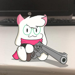 3_toes anthro barefoot clothed clothing computer_keyboard eyewear feet fur glasses green_eyewear green_glasses gun handgun horn looking_at_viewer monotone_horn monotone_scarf pink_horn pink_scarf ranged_weapon revolver scarf soles solo toes weapon white_body white_fur cwitchy deltarune ralsei_with_a_gun smith_&_wesson undertale_(series) ralsei bovid caprine goat mammal 1:1 2022 meme