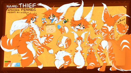 anthro balls biped black_nose blue_pawpads blue_tongue claws countershade_torso countershading feet female fingers fur genitals green_eyes hair looking_at_viewer nude nude_anthro nude_female orange_body orange_fur orange_tail pawpads paws rear_view smile solo standing stripes tail teeth toes tongue tongue_out vulva white_balls white_body white_fur magenta7 canid canine fennec_fox fox mammal true_fox 2026 digital_drawing_(artwork) digital_media_(artwork) hi_res model_sheet