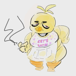 anthro beak belly big_belly big_breasts breasts clothed clothing female machine overweight simple_background smoking solo thick_thighs vulgar_isaac five_nights_at_freddy's five_nights_at_freddy's_2 scottgames chica_(fnaf) animatronic avian bird chicken galliform phasianid robot 1:1 digital_media_(artwork) hi_res
