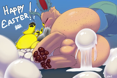 anal_oviposition animal_genitalia animal_penis balls black_pawpads black_penis black_tongue blue_background blush bodily_fluids brown_pawpads butt canine_genitalia canine_penis cheek_tuft cum cum_from_ass cum_in_ass cum_in_mouth cum_inside cum_on_own_penis cum_on_penis cum_on_self dripping drooling duo egg ejaculation facial_tuft fellatio feral feral_on_feral feral_penetrated feral_penetrating feral_penetrating_feral freckled_butt freckles fur fur_tuft genital_fluids genitals glistening glistening_butt glistening_pawpads green_body green_fur holidays knot knotted_penis leaf leaf_tail leaking_cum lying male male/male male_feral male_on_feral male_oviposition male_penetrated male_penetrating male_penetrating_male multicolored_body multicolored_fur narrowed_eyes on_back on_side open_mouth oral oral_penetration oviposition pawpads paws penetration penile penile_penetration penis quadruped rear_view saliva saliva_drip sex sex_during_oviposition simple_background tail tan_body tan_fur text tongue tongue_out tuft two_tone_body two_tone_fur yellow_body yellow_fur kavek_(artist) easter nintendo pokemon jolvek_(kavek) napp_(n4ppstar) eeveelution generation_1_pokemon generation_4_pokemon jolteon leafeon pokemon_(species) 2026 3:2 digital_drawing_(artwork) digital_media_(artwork) english_text shaded soft_shading