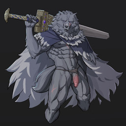 abs anthro balls biceps big_muscles big_penis black_background cape clothing clothing_aside fur genitals holding_melee_weapon holding_object holding_sword holding_weapon humanoid_genitalia humanoid_penis looking_at_viewer male melee_weapon muscular muscular_anthro muscular_male navel nipples obliques pecs penis scar simple_background solo standing sword thong thong_aside tuft underwear underwear_aside weapon usingincognito elden_ring fromsoftware blaidd_(elden_ring) canid canine canis mammal wolf 1:1 2022 hi_res
