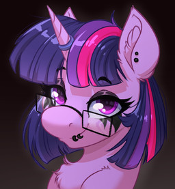alternative_fashion chest_tuft ear_piercing ear_ring eyeshadow eyewear facial_piercing female feral glasses goth horn horn_jewelry horn_ring jewelry lip_piercing looking_at_viewer makeup piercing punk ring_(jewelry) ring_piercing solo tuft witchtaunter friendship_is_magic hasbro my_little_pony mythology twilight_sparkle_(mlp) equid equine mammal mythological_creature mythological_equine unicorn headshot_portrait portrait