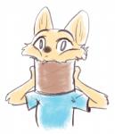 ambiguous_gender anthro arm_tuft cardboard cardboard_tube cheek_tuft clothed clothing elbow_tuft facial_tuft shirt simple_background solo topwear tube tuft white_background fuel_(artist) disney zootopia skye_(zootopia) arctic_fox canid canine fox mammal true_fox 2019