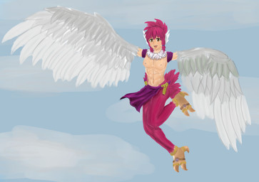 abs blue_sky bottomwear breasts clothing digit_ring feathered_wings feathers feet female hair happy jewelry loincloth looking_at_viewer monster_girl_(genre) mostly_nude nipples open_mouth pubes red_hair ring sky smile solo teeth toe_ring toes wings yellow_eyes t_genji_t european_mythology greek_mythology mugen mythology harmir avian harpy humanoid mythological_avian mythological_creature winged_humanoid absurd_res hi_res