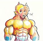 abs anthro barazoku biceps blue_body blue_fur ears_up fur hair male multicolored_body multicolored_fur muscular muscular_anthro muscular_male nipples pecs simple_background solo yellow_body yellow_fur pinumontbalou bluey_(series) radley_heeler australian_cattle_dog canid canine canis cattledog domestic_dog herding_dog mammal pastoral_dog absurd_res hi_res