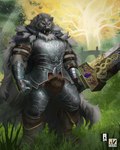 anthro armor biped boots cape clothing detailed_background erdtree footwear fur gauntlets gloves greatsword grey_body grey_fur handwear holding_melee_weapon holding_object holding_sword holding_weapon male melee_weapon muscular muscular_anthro muscular_male outside plant purple_eyes shoes solo sword tree weapon nexus elden_ring fromsoftware blaidd_(elden_ring) canid canine canis mammal wolf 2022 digital_media_(artwork) hi_res