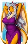 2017 aisyah_zaskia_harnny anthro big_breasts breasts clothing dragon female hair harnny hi_res horn looking_at_viewer mature_anthro mature_female mythological_creature mythological_scalie mythology non-mammal_breasts red_horn scalie solo tail