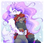 anthro blep claws duo female female/female fur hair hug hugging_another hugging_from_behind pink_hair red_hair tongue tongue_out muky-cuddly nintendo pokemon lillie_(lillielalixy) rayleigh_(lalixyrose) generation_5_pokemon generation_8_pokemon hisuian_form hisuian_zoroark pokemon_(species) regional_form_(pokemon) zoroark absurd_res hi_res