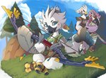 3_toes adolescent anthro bow_(weapon) canon_couple feet female grass great_eagle_bow group hug husband_and_wife looking_at_viewer male married_couple plant ranged_weapon sitting toes trio weapon winged_arms wings young young_anthro arijuno nintendo tears_of_the_kingdom the_legend_of_zelda saki_(tloz) teba_(tloz) tulin_(tloz) avian bird rito hi_res father_(lore) father_and_child_(lore) father_and_son_(lore) mother_(lore) mother_and_child_(lore) mother_and_father_(lore) mother_and_son_(lore) parent_(lore) parent_and_child_(lore) parent_and_son_(lore) son_(lore)