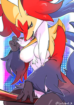 3_fingers abstract_background anthro areola arm_tuft big_breasts biped blue_body blue_fur breast_tuft breasts broom broom_riding chest_tuft claws cleaning_tool ear_tuft eyelashes female finger_claws fingers front_view fur grey_body grey_fur grey_tail inner_ear_fluff nude nude_anthro nude_female open_mouth pink_eyes pink_nose pseudo_clothing red_body red_eyes red_fur red_inner_ear_fluff shoulder_tuft sitting snout solo tail teeth text thick_thighs tongue tongue_out tuft white_body white_fur yellow_body yellow_fur lolobot nintendo pokemon pokemon_legends_z-a canid canine generation_9_pokemon mammal mega_delphox mega_evolution pokemon_(species) 2025 artist_name digital_drawing_(artwork) digital_media_(artwork) hi_res