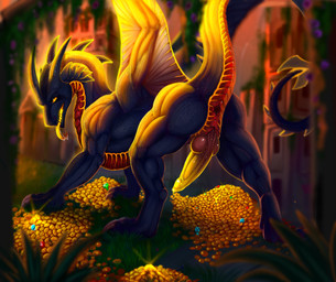 animal_genitalia animal_penis anus black_body black_scales bodily_fluids butt castle coin detailed_scales erection feral forked_tongue gem genital_slit genitals glint gold_(metal) gold_coin knot knotted_penis long_tail looking_at_viewer looking_back looking_back_at_viewer male muscular muscular_feral muscular_male penis pile_of_gold presenting presenting_anus quadruped raised_tail red_body red_scales saliva saliva_on_tongue scales solo spade_tail spiked_tail spikes spikes_(anatomy) tail tongue tongue_out treasure_hoard ventral_scales wings ladystark mythology aldryk dragon mythological_creature mythological_scalie scalie detailed digital_media_(artwork) full-length_portrait portrait