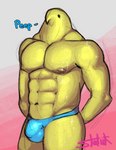 abs animal_noises anthro athletic athletic_anthro athletic_male big_muscles big_neck big_pecs bulge candy clothed clothing dessert detailed_bulge erect_nipples food male muscular muscular_male nipples onomatopoeia pecs peep_(sound_effect) pose solo sound_effects speech_bubble text underwear underwear_only statiik_(artist) peeps avian bird hi_res pinup