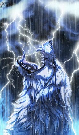 ambiguous_gender black_lips black_nose blue_eyes detailed_background feral fur light lips night open_mouth outside raining solo teeth tongue white_body white_fur wolfroad canid canine canis mammal wolf 2021 digital_media_(artwork) hi_res lighting