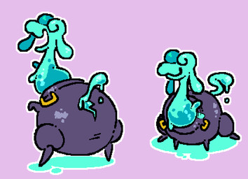 ambiguous_gender butt cauldron gesture goo_hair line_boil looking_back monobutt open_mouth pink_background pseudo_hair short_arms simple_background sitting slime smile solo standing tail waving waving_at_viewer pookypalace goo_creature aliasing animated digital_media_(artwork) hi_res